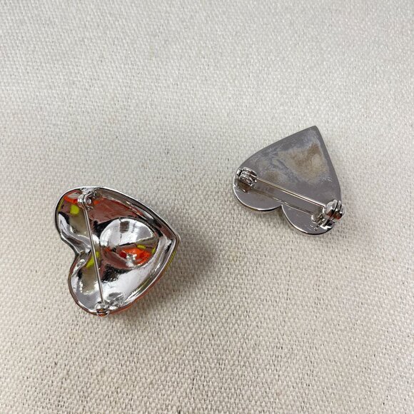 Faceted Heart Brooch Set of 2 Silver-Tone Love Valentine Shiny Bright Coquette - Picture 4 of 8